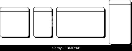 Four different sized containers, hand drawn as line icons, are shown. The containers are white with a black stroke and each has a shadow on a white ba Stock Vector