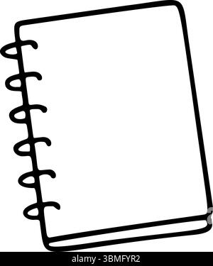 A vector illustration displays a hand drawn spiral notebook icon. The notebook has blank pages for writing notes, journal entries, lists, and any diar Stock Vector