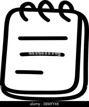 This shows a hand drawn notebook, with spiral binding and horizontal lines indicating text. It's a simple icon, drawn with black lines against a white Stock Vector