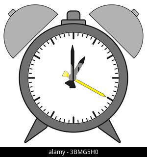 Alarm clock icon. Classic timepiece shape. Yellow second hand. Vector dial symbol. Stock Vector