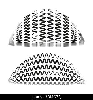 Semicircular wave patterns. Half moon designs. Monochrome curved illustrations. Vector geometric elements. Stock Vector