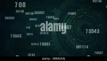 Displaying large concentric HUD in futuristic dashboard, with numeric codes, copy space Stock Photo