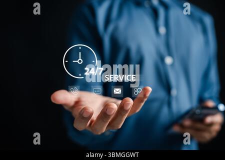 24-7 customer support service concept with communication nonstop assistance Stock Photo