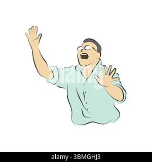 man with eyeglasses showing stop gesture illustration vector hand drawn with black lines isolated on white background. Stock Vector
