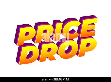Bold, colorful text graphic featuring the words PRICE DROP in a 3D style with a gradient from yellow to orange and purple shadows. Stock Vector