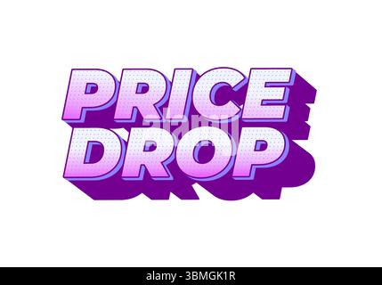 Bold and vibrant text graphic featuring the words PRICE DROP in a playful, modern font with a gradient color scheme of purple and pink, designed to at Stock Vector