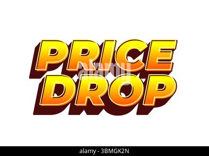 Bold, colorful text graphic featuring the words PRICE DROP in yellow and orange with a shadow effect, suitable for advertising sales or discounts. Stock Vector