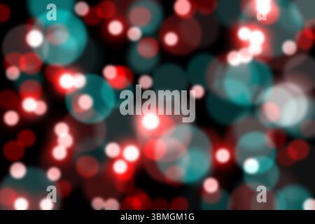 Abstract flat design is showing red and turquoise bokeh circles on dark backdrop Stock Photo