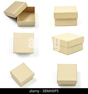 Small gift boxes made of biodegradable cardboard on a white isolated background Stock Photo