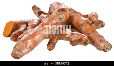 Turmeric (close-up shot, selective focus) isolated on white background Stock Photo