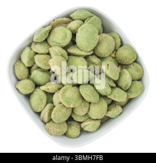 Portion of Wasabi Peanuts (as close-up shot) isolated on white background Stock Photo