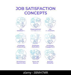 Job satisfaction blue gradient concept icons Stock Vector