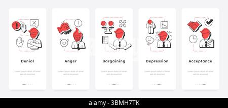 Five stages of grief mobile app onboarding screens Stock Vector