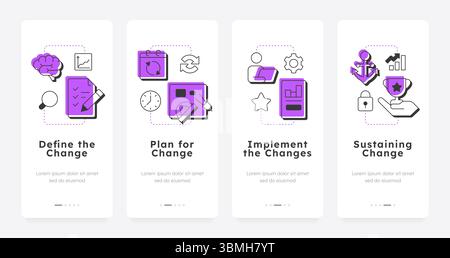 Stages of organizational change mobile app onboarding screens Stock Vector