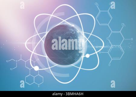 Composite image of planet earth amidst atom Stock Photo