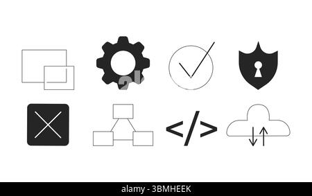 Technology and UI icons 2D line objects set Stock Vector