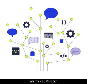 Abstract coding and communication network 2D cartoon object Stock Vector