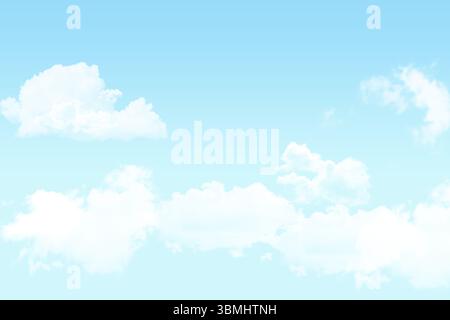Fluffy cumulus clouds are floating against bright flat design gradient sky, copy space Stock Photo
