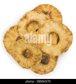 Fresh made Dried Pineapple Rings isolated on white background, close-up shot Stock Photo