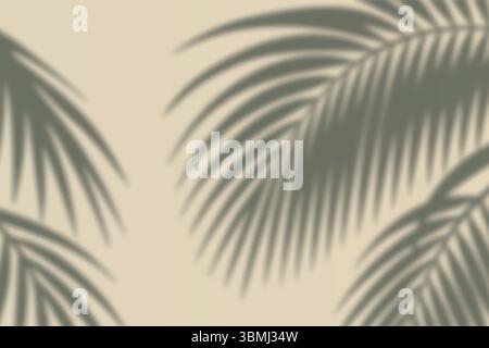 Tropical plant silhouettes casting on beige background in bright sunlight pattern Stock Vector