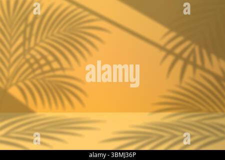 Bold tropical plant silhouettes on warm yellow surface with window light Stock Vector