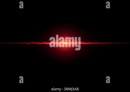 Bright red spark emits glowing waves across black cosmic background Stock Vector