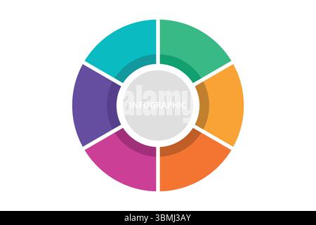 Bright radial chart infographic with deep colors and center text for presentation Stock Vector
