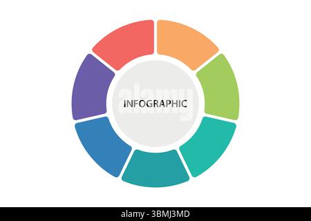 Circular chart with colorful segments and editable text in center for data presentation Stock Vector