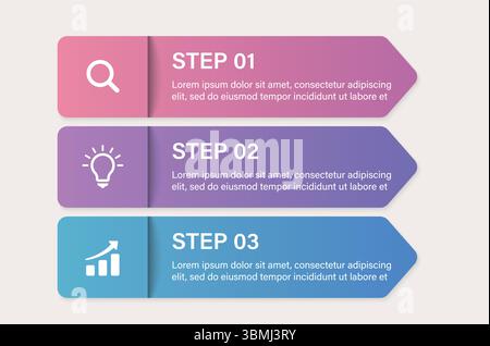 Modern infographic layout with numbered tabs and icons for process steps Stock Vector