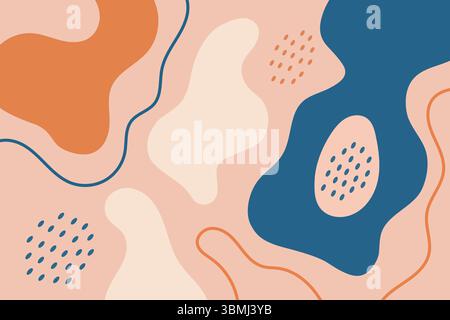 Neutral background with hand-drawn orange and blue abstract blobs Stock Vector