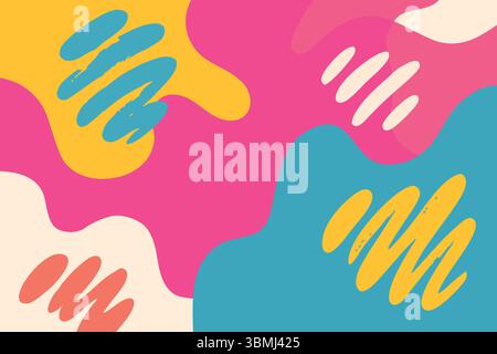 Fluid colorful design with scribble marks and vibrant rounded shapes Stock Vector