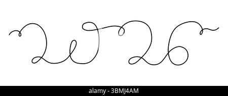 New year 2026 line art, contour sketch hand drawn. Continuous linear drawing. Decoration. Vector illustration Stock Vector