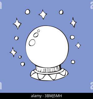 A hand-drawn crystal ball of a witch.  Stock Vector