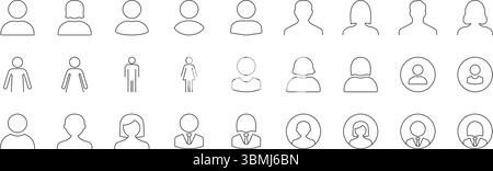 User Profile Avatar Line Icon Set. Diverse User And Identification Outline Symbol Collection. Male, Female, And Gender Neutral Icon. Editable Stroke Stock Vector