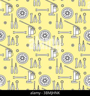 Automotive tools seamless pattern with car repair equipment on yellow background vector Stock Vector