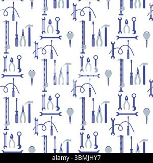 Hand tools pattern featuring hammers, screwdrivers, and wrenches on white background vector Stock Vector