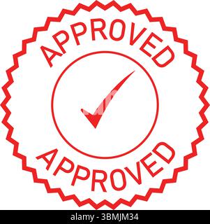 Red Approved Stamp Icon with Checkmark Official Approval Seal Graphic Stock Vector