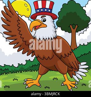 4th of July Eagle Wearing an American Hat Colored  Stock Vector