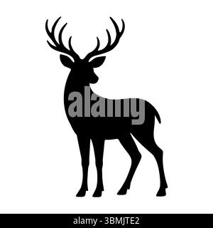 Deer silhouette head turned backward side view Stock Vector
