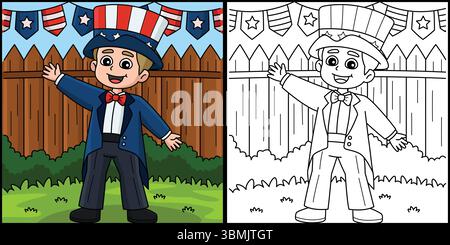 4th of July Uncle Sam Coloring Page for Kids Stock Vector Image & Art ...