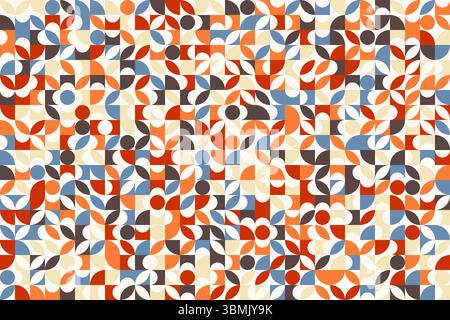 Abstract geometric background, brutalism bauhaus style elements in random order, different colors, seamless vector geo bg pattern, simple flat geometr Stock Vector