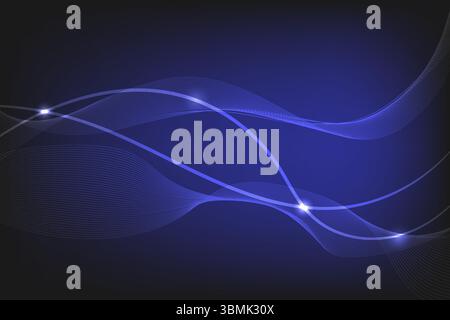 Futuristic abstract background featuring smooth glowing blue wave lines on a dark gradient backdrop, ideal for tech and digital themes, vector illustr Stock Vector
