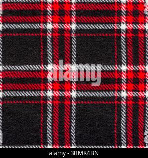 Seamless 4k photo texture of black, white and red wool checkered pattern shirt material. Stock Photo