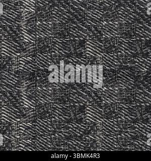 Seamless 4k photo texture of dark gray denim ornate cloth material. Stock Photo