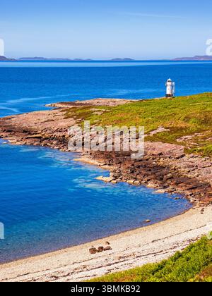 Rhue Lighthouse, on the coast of the North Atlantic in the highlands of Scotland, UK. Viewed from above. Stock Photo