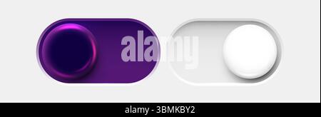 On and Off toggle switch buttons. Dark mode and light mode. Material design switch set. Day and night mode switch button. Vector illustration. Stock Vector
