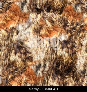 Seamless 4k photo material texture of various colored disheveled fur. Stock Photo