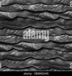 Seamless 4k photo texture material of creased and wavy black leather straps surface. Armor texture material. Stock Photo