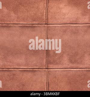 Seamless 4k photo texture material of quilted brown colored suede leather surface with stitches. Stock Photo