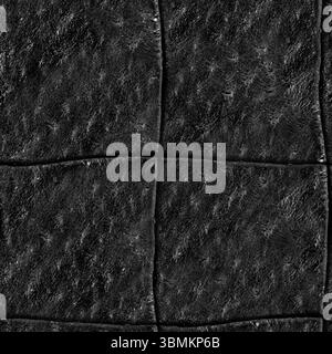 Seamless 4k photo texture material of quilted black colored soft leather with square pattern. Armor texture material. Stock Photo